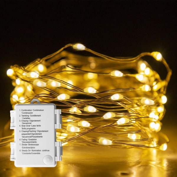 8 lägen av fairy lamp batteri 50 st LED ljusslinga koppartråd lampa vattentät dekoration (16 fot, varm whi-jbk