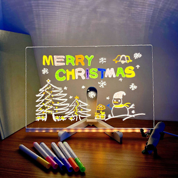 Glowing Acrylic Markers, Acrylic Dry Board With Stand, LED Transparent Desktop Note Memo Christmas Gift