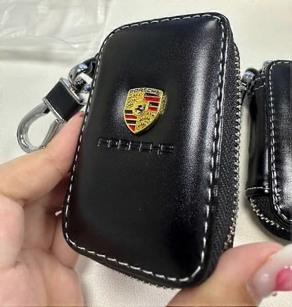 Kaunis Porsche Avaimenperäkotelo, Kromi, Nahka