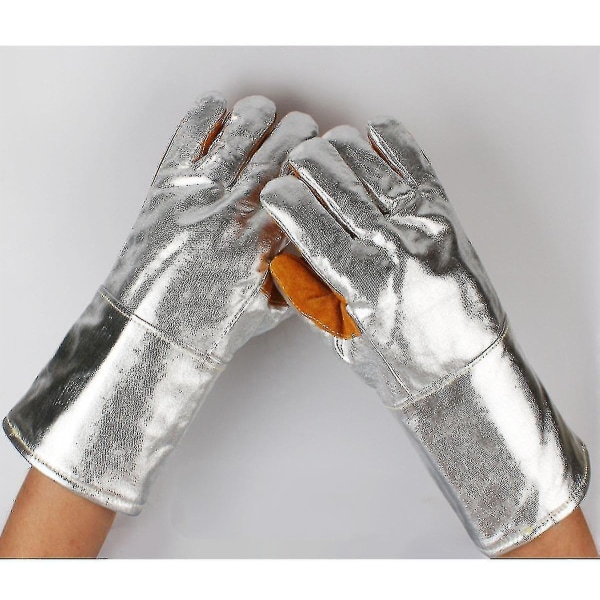 Högtemperaturbeständiga handskar 1000 grader Brandsäker Anti-skållning Värmeisolering Smältande aluminiumfolie Femfingerugn Mikrovågsugn