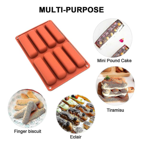 2 stk. Chokoladebarforme, Lange strimmelforme, Fingerkiks silikoneform, Silikone Eclair form, Non-stick silikone
