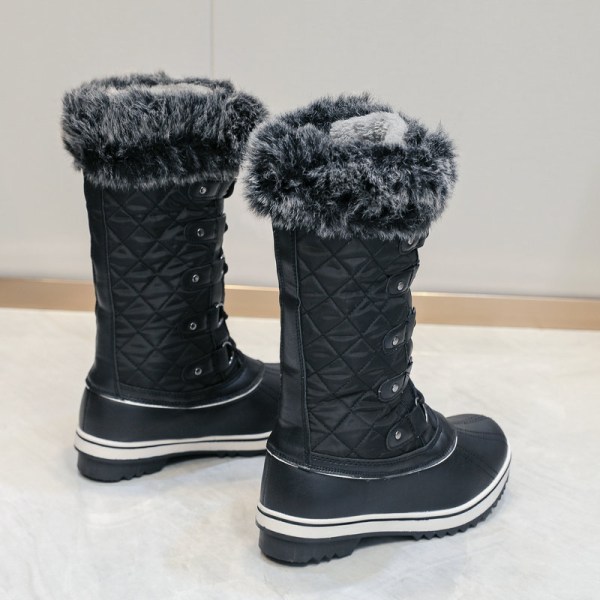 Udendørs vinter kvinders høj top leggings flad fortykket pels varme snestøvler