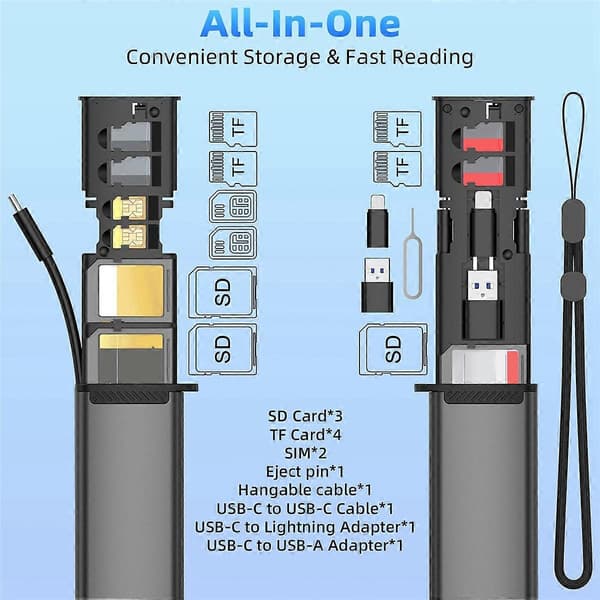 13 i 1 USB Type C OTG Adapter Multifunktionel Dataledning SIM KIT TF Kort Hukommelseskortlæser Opbevaring Ca