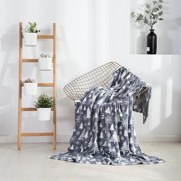 Elegant Comfort Velvet Touch Ultra Plush Julemønstret Fleecepledd/Teppe - 50 x 60 tommer, (Grått Juletre)