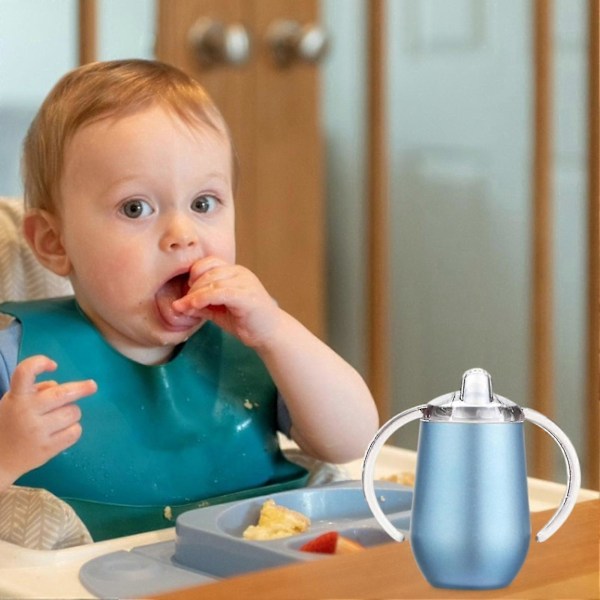 10oz Baby Sippy Kopp i Rustfritt Stål med Håndtak Dobbelt Lag Vakuumisolert Krus Barne Vann Treningsflasker