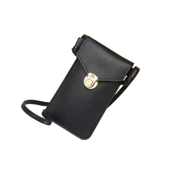 PU Leather Mobile Phone Bag with Touch Screen Window Black