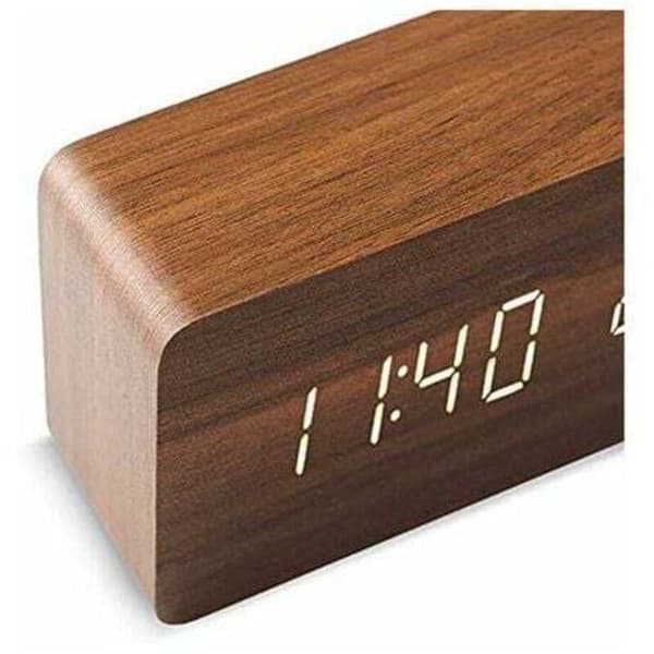 Modern träväckarklocka - LED digital träväckarklocka, skrivbordsklocka med datum, temperatur och luftfuktighetsdisplay, 12/24 timmars tid - för hem, sovrum