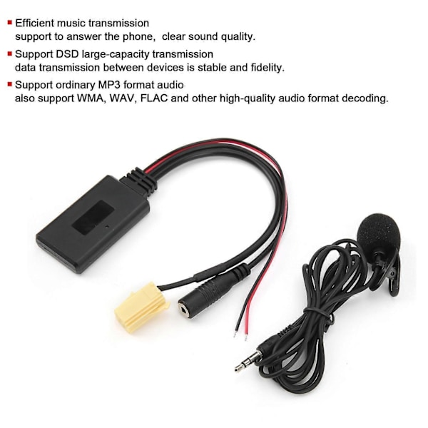Bluetooth 5.0 AUX-kabeladapter med mikrofon, håndfri erstatning for Fiat 500/Grande Punto/Qubo/Fiorino