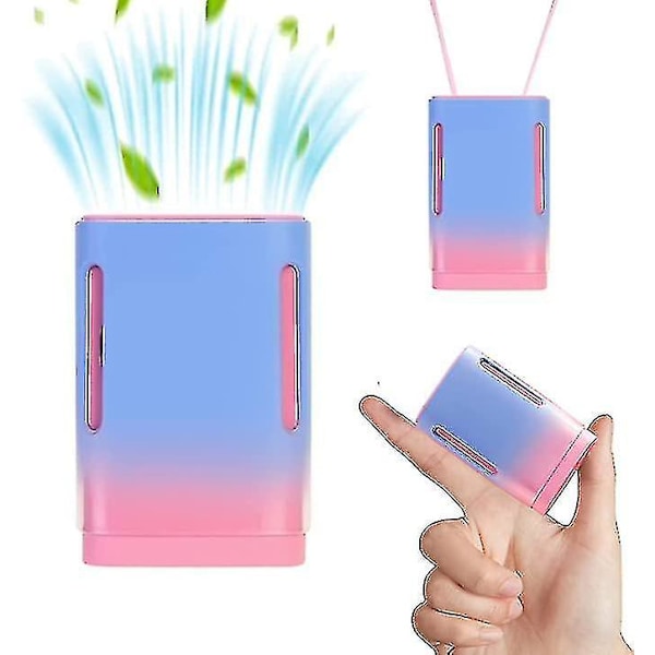 Bärbar Halsfläkt, Mini Handhållen Fläkt Personlig Fläkt USB Uppladdningsbar 3 Hastigheter Liten Fickfläkt För Kvinnor Resor Utomhus (Blå/Rosa) #jlf