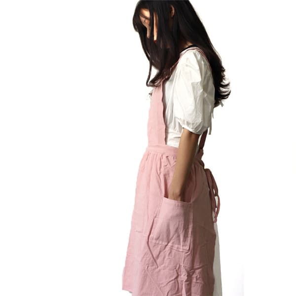 Linen Cotton Apron - Cross-back Style for Art, Cafe, and Work, Comfortable and Protective Pink