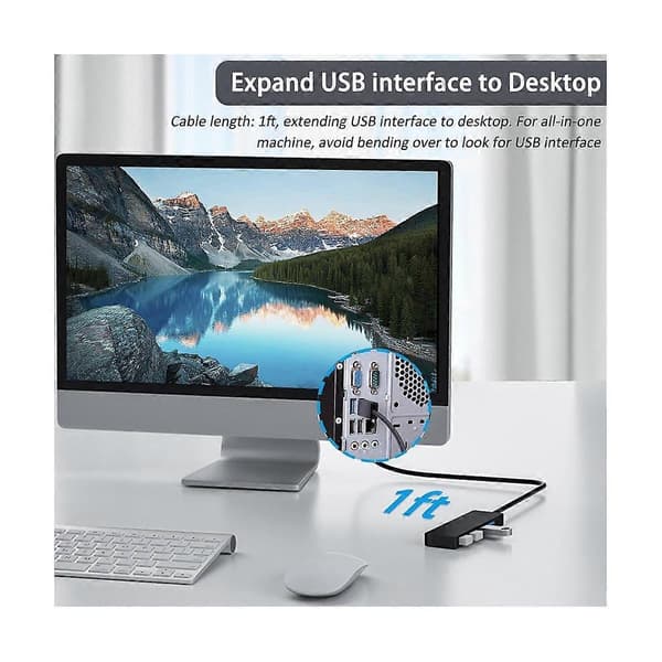 4 Ports USB Hub, USB 3.0 Hub USB Splitter USB Expander til Laptop, Flash Drive, HDD, Konsol, Print