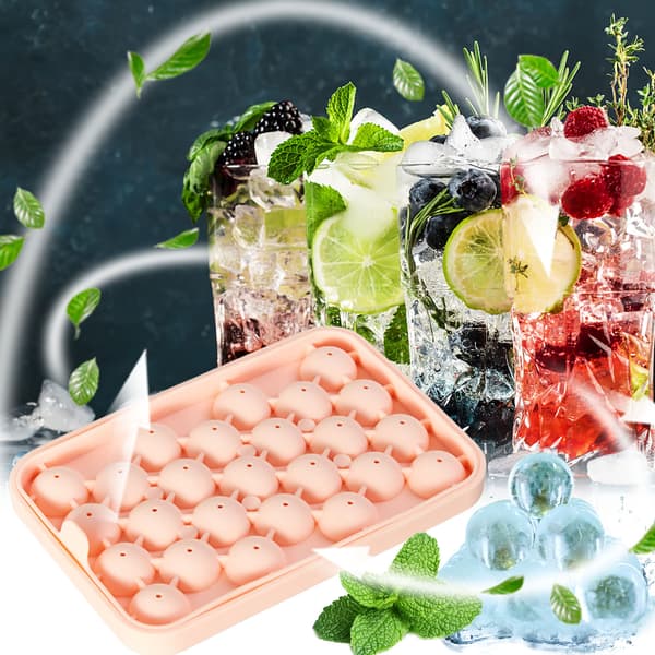 Ice mold balls Silicone with lid Pink