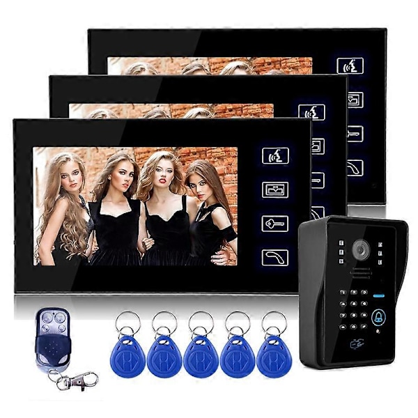 806MJIDS13 1 Kamera+3 Monitor EU-kontakt 7\" Video Dörrtelefon Dörrklocka Intercom