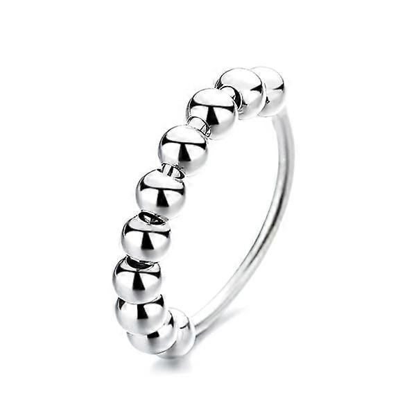 1 stk. Anti-stress ring med 10 roterende perler kobber platinfarvet 20 mm