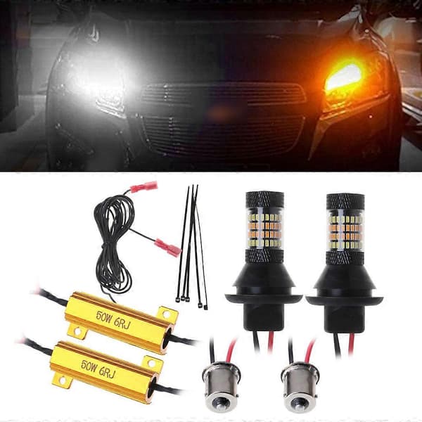 2 stk. BAU15S 96-LED 3014 50W Tokomponent Switchback LED DRL Blinklyssett