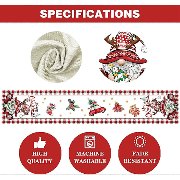 Glædelig Jul Nisse Bordløber Julebordløber Julemand Glædelig Jul Lang Løber 13 x 72 Tommer - Glædelig Jul