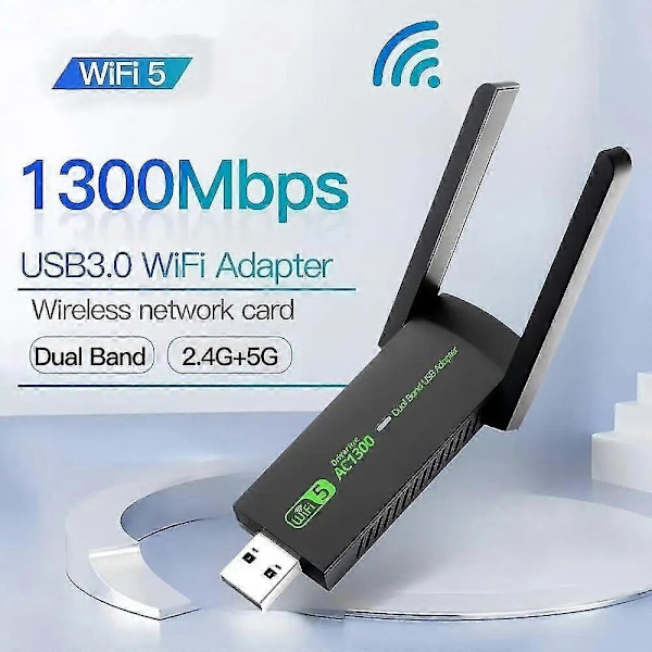 1300 Mbps USB 3.0 WiFi-adapter, driverfri, 2,4 GHz/5 GHz dobbeltbånds Wi-Fi-dongel, mottaker, 80211ax/ac/a/b/g/n, WIFi 5, trådløst nettverkskort for PC-bærbar datamaskin
