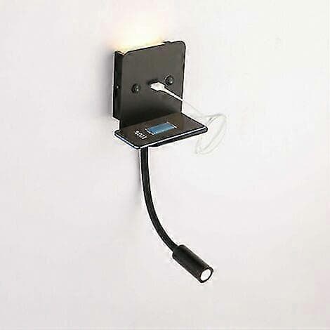 Væglampe + 3w Led Læselampe Med Usb Port Sort - Sort