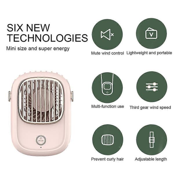 Personlig Halskæde Mini Ventilator Håndfri Bærbar Ventilator USB, Ventilator Håndholdt Ventilator - FARVE: pink
