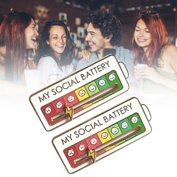 Rolig Social Mood Pin 7 Days, Social Battery Lapel Pin, Interactive Mood Pin, Anxiety Badge Mood Expression Pin Present för introverta
