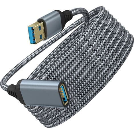 USB 3.0 hane till hona förlängningskabel, nylonflätad mantel, 3 meter, grå