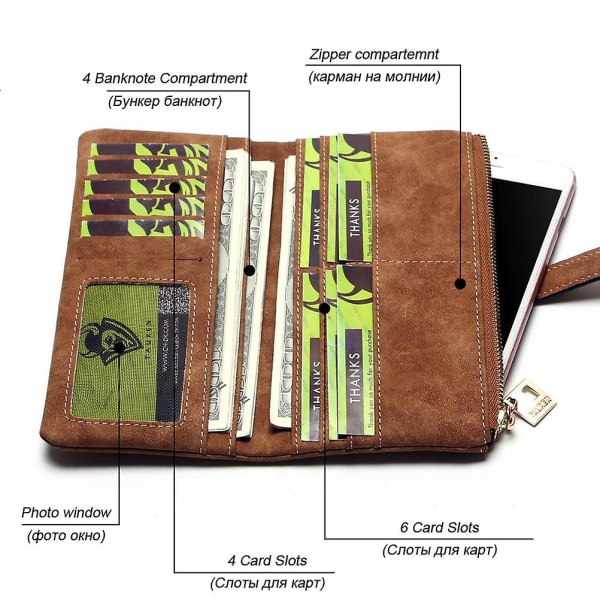 Lång plånbok dam retro matt dragsko clutch stor kapacitet plånbok-jbk