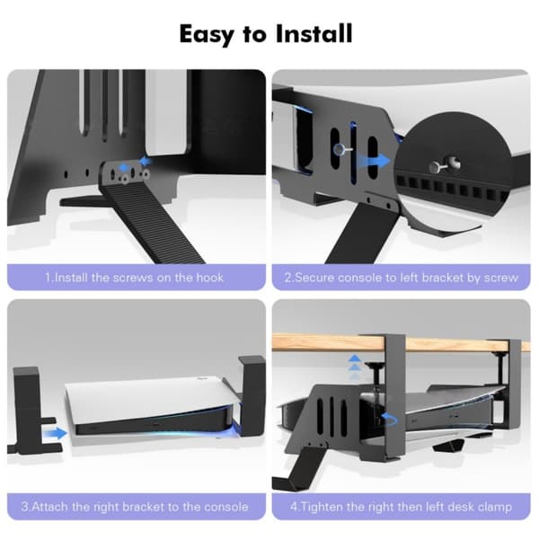 PS5 Konsolopbevaringsbeslag - Under Skrivebordsholder med PS VR2 Headset & Controllerophæng