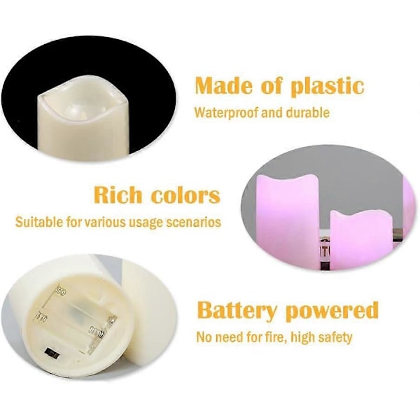 Paket med 3 LED-ljus, LED-pelarljus, LED-utomhusljus med timer, LED-utomhusljus vattentäta, för födelsedagar, jul, barer, hotell, bröllop