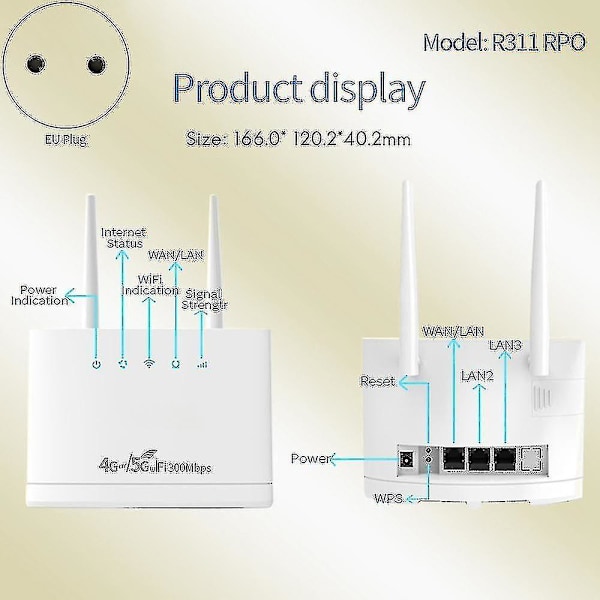 R311pro trådløs router - 4g/5g Wifi, 300mbps, Sim-kort, EU-stik