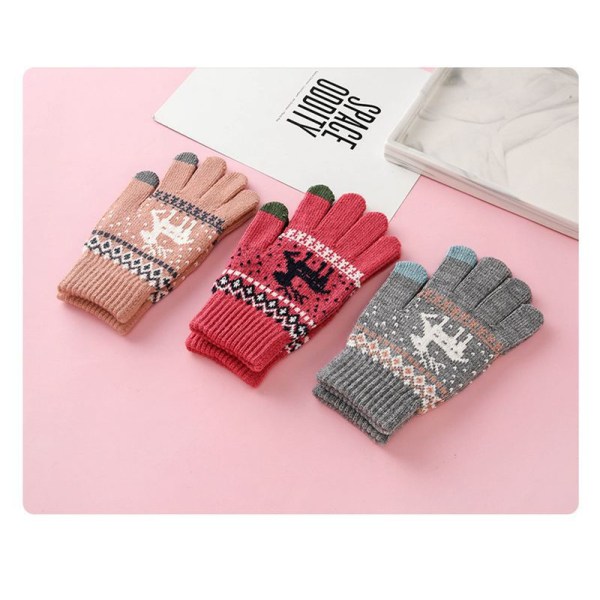 Fawn stickade pekskärm varma handskar vinter utomhus plus sammet kalltäta handskar-jbk pink