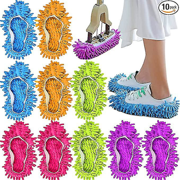 10 Pieces Microfiber Mop Slippers Shoes Cover Soft Washable Reusable Floor Polishing Dust Dirt Hair Men Women Sweeper Cleaning Mop Tool For House Offi