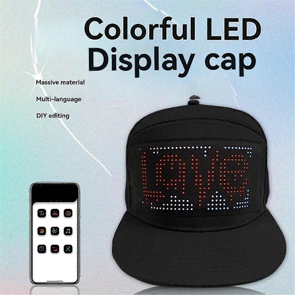 LED Keps med Ljusdisplay DIY Smart Pixel Matrix Basebollkeps Uppladdningsbar Bluetooth Hip Hop Str