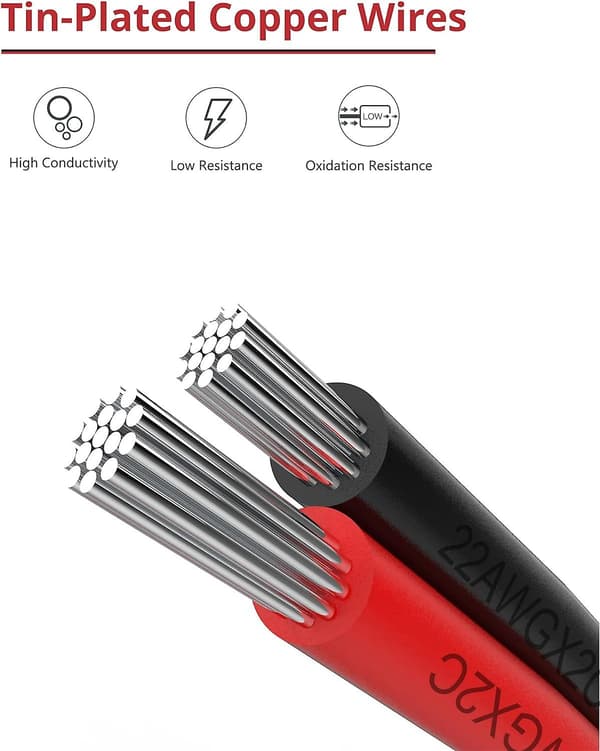 22 Awg elektrisk ledning - 20m 2-trådet kabel til LED-stribe lys