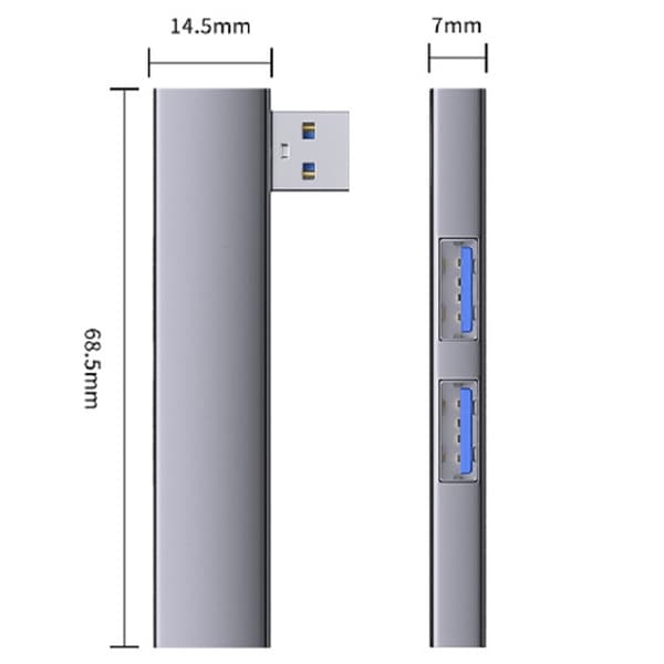 Multi-Port USB-hub: USB til dobbelt USB 2.0 + USB 3.0 til telefoner, tablets og laptops grå