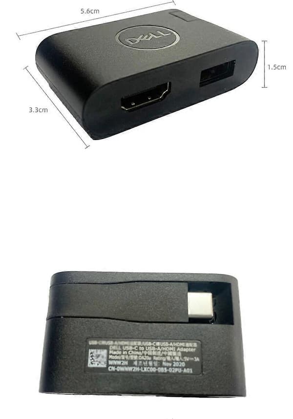 Dell DA20U -sovitin – USB-C–HDMI/USB-A – kytke ja käytä