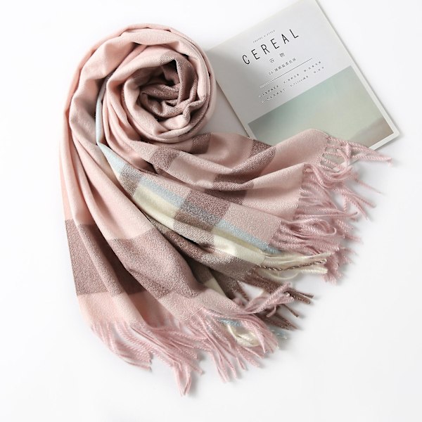 Klassisk Rutiga Tartan Cashmere Halsduk för Kvinnor Män Mjuk Rutig Frans Halsdukar Rosa
