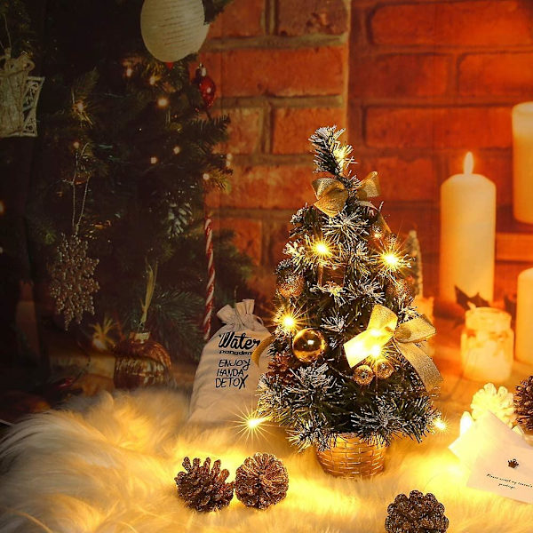 Liten julgran med lampor, minijulgran för dekoration på skrivbordet (40 cm)