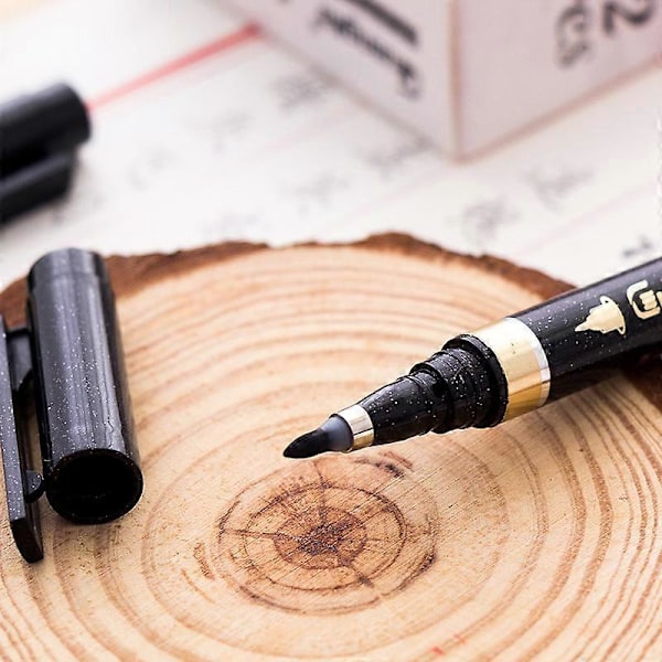 Kalligrafiakynät, 6 kpl kalligrafiakynäsetti kirjaimiin, musta sivellinmerkintäkynä käsinkirjoituskynät (4 kokoa)