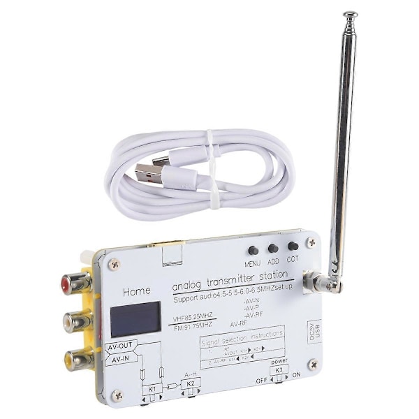 For HamGeek Hvit Analog TV Signal Sender Hjem Analog TV Sender med OLED-skjerm Støtter