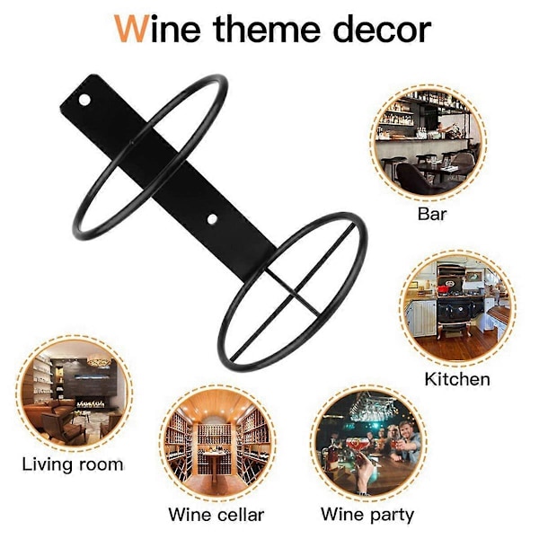 Vinhylle for vegg, 6-pakning veggmontert vinreol, metall vinflaskeholder for vinoppbevaring W