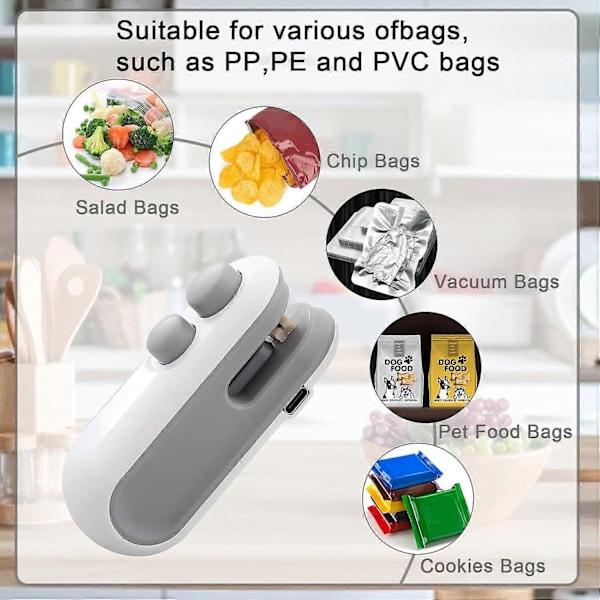 USB-C Oppladbar Poseforsegler, 2-i-1 Poseforsegler Varmeforsegler med Kutter og Magnet, Mini Poseforsegler for Plastpose Snackpose (Mørkeblå)