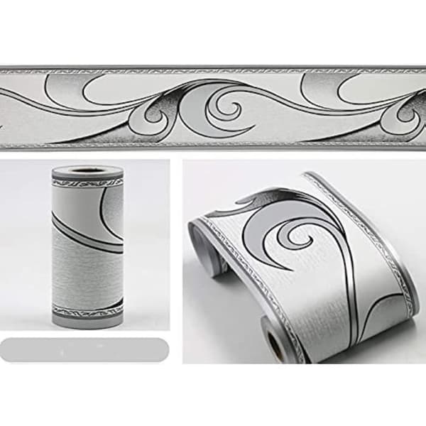 Dekorativ väggdekal - Vågmönster - Silvergrå - PVC - 10 cm x 10 m