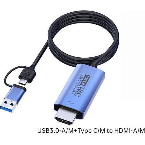 Bärbar USB-C till HDMI-adapterkabel med USB 3.0-omvandlare