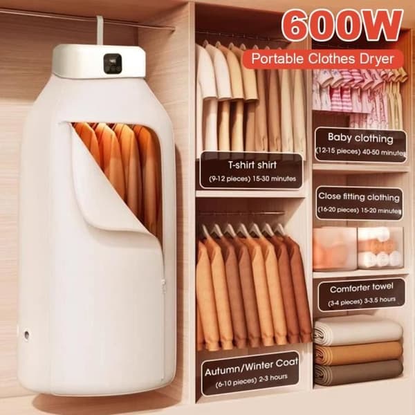 Bärbar Klädtorkare - Ej Specificerad - Vit Modell - 600W - Snabb Torkning - Vikbar