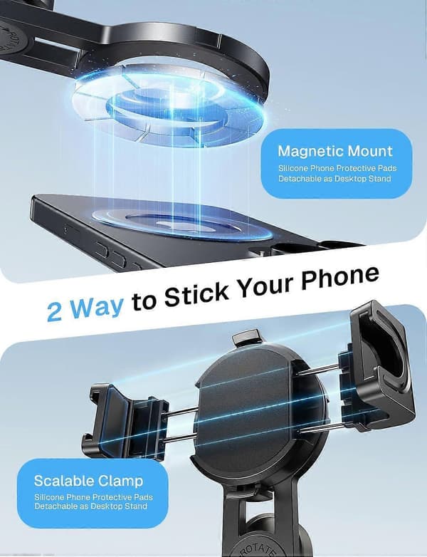 MAGIC JOHN Telefonstativ med 2 Selfielampor, Portabel Fickstorlek Selfiestick