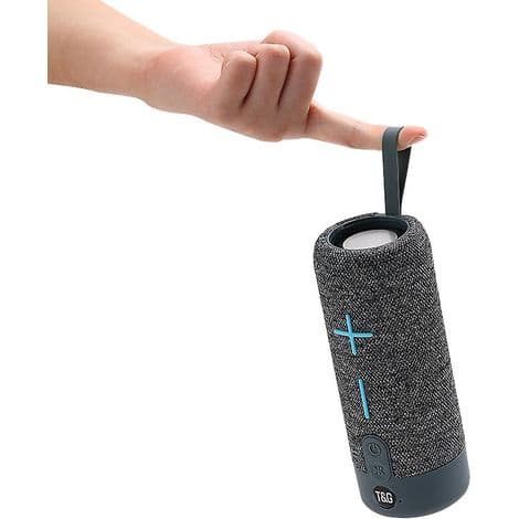 Grå bærbar trådløs Bluetooth-højttaler med dyb bas og kraftfuld 360° lyd