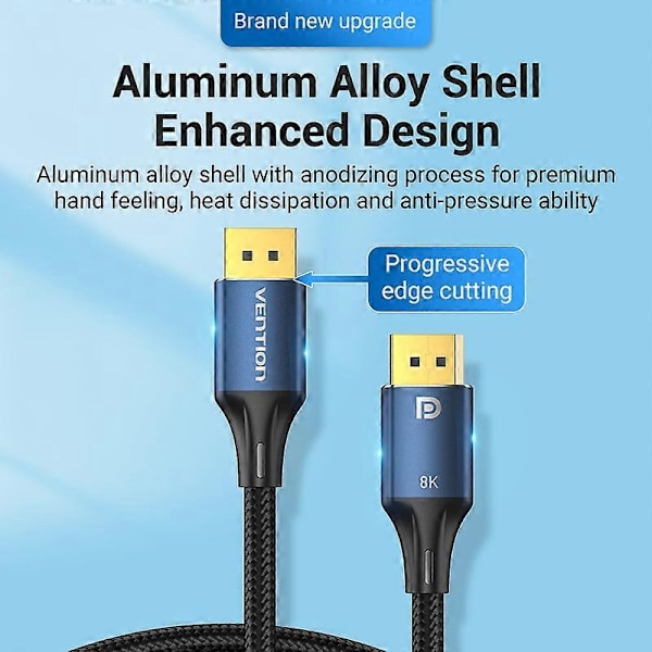 Typ A VENTION HCELI HCE Serie 3m 8K DP1.4 Kabel Hane till Hane HD DisplayPortrd Aluminiumlegering