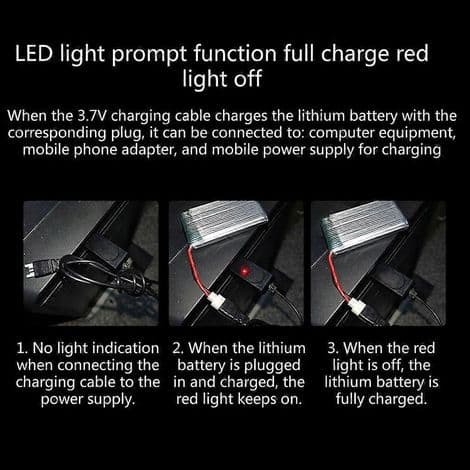 USB-ladekabel for 3,7V 500mAh batteri med LED-ladeindikator
