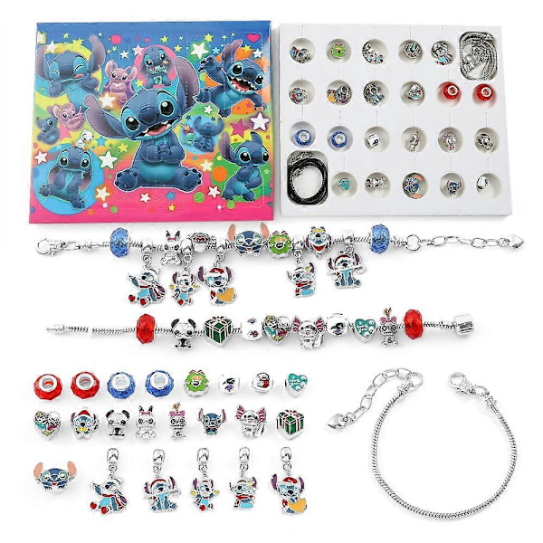 Julkalender 2024 med 24 Dagar Nedräkning Lilo & Stitch Armband och Halsband Charm Beads Hänge DIY Smyckesatser Barn Julgåva