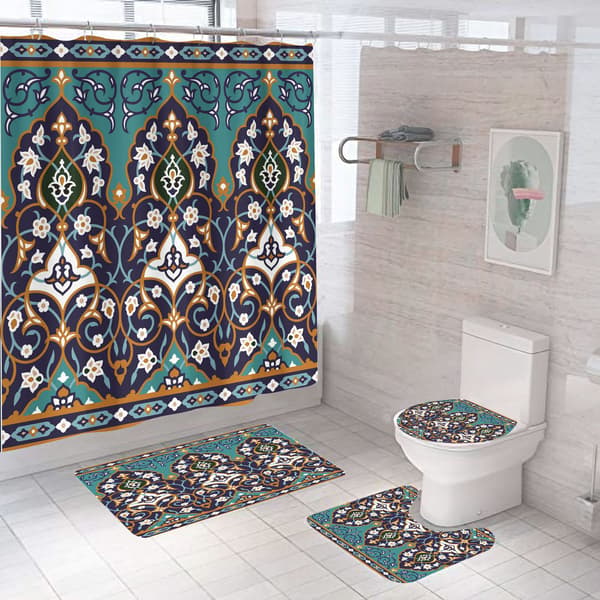 4 st Badrum Duschdraperi Form Vattentätt Bad Draperi Set Toalettlock Matset (180*180cm) BILD4